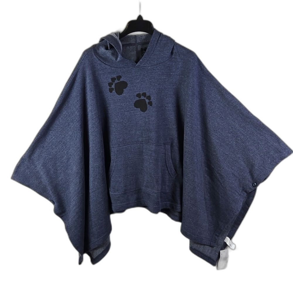 Paw Addict Oversized Poncho, Hooded, Pouch Pocket, Navy Blue One Size Fits Most - Picture 2 of 11